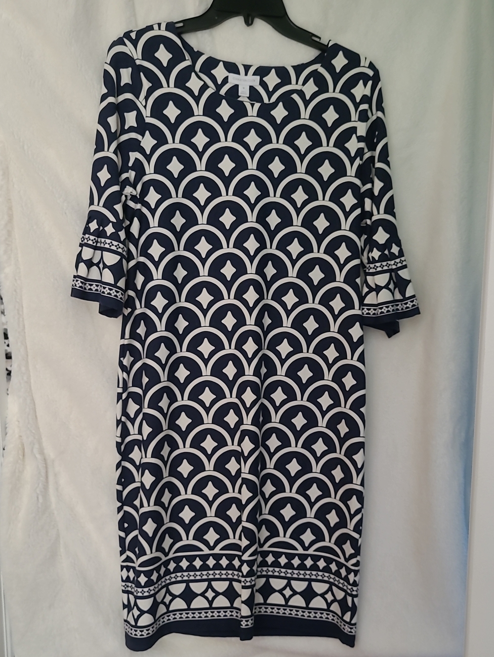 Charter Club Navy and White Scallop-Print Midi Dress